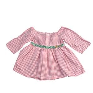 Matilda Jane Girls  Home Grown Ginger Peasant Top Pink Gingham Shirt Size 4